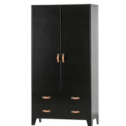 Hot Teilmassiver 94x180x40 Kiefernholz Kleiderschrank in Schwarz - Ilvessino Kleiderschränke|Schränke