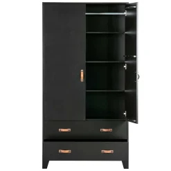 Hot Teilmassiver 94x180x40 Kiefernholz Kleiderschrank in Schwarz - Ilvessino Kleiderschränke|Schränke