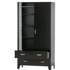 Hot Teilmassiver 94x180x40 Kiefernholz Kleiderschrank in Schwarz - Ilvessino Kleiderschränke|Schränke