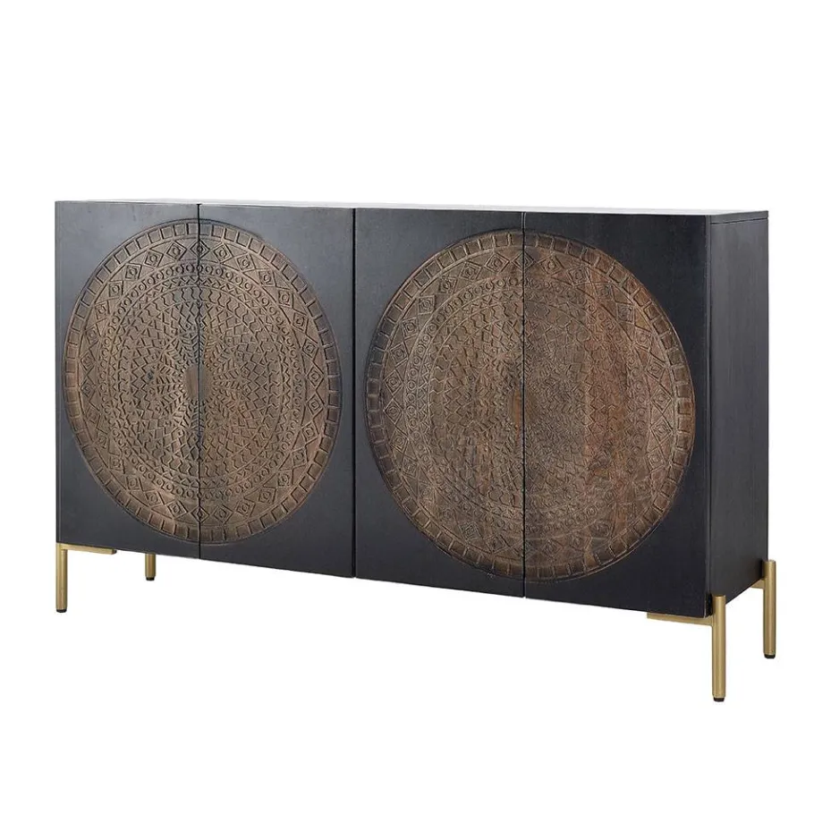 Best 4-türige Design Kommode mit Mandala Schnitzerei - Synessa Sideboards