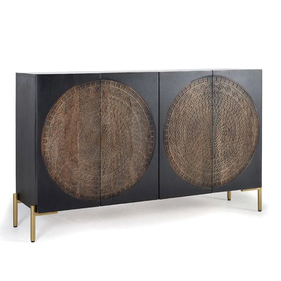 Best 4-türige Design Kommode mit Mandala Schnitzerei - Synessa Sideboards