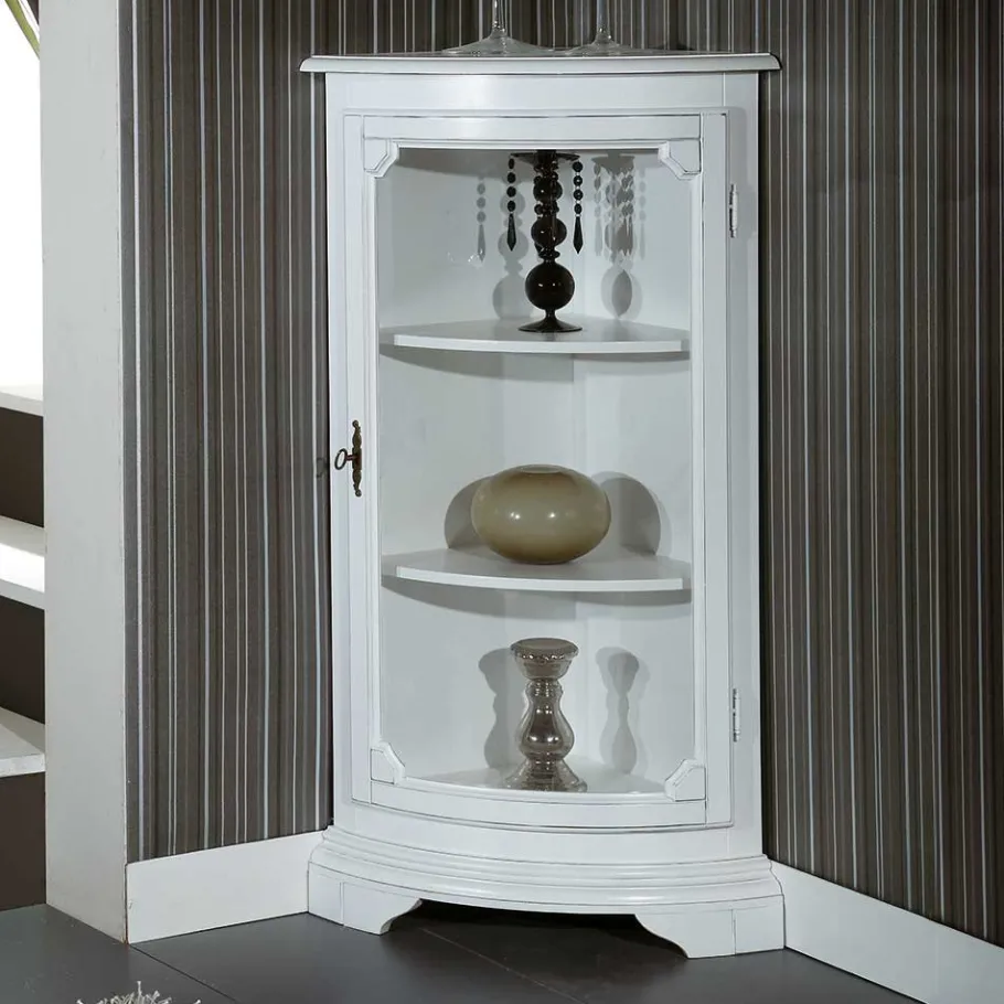 1-türige Vintage Eckvitrine niedrig - 112 cm hoch - Zarinas Vitrinen
