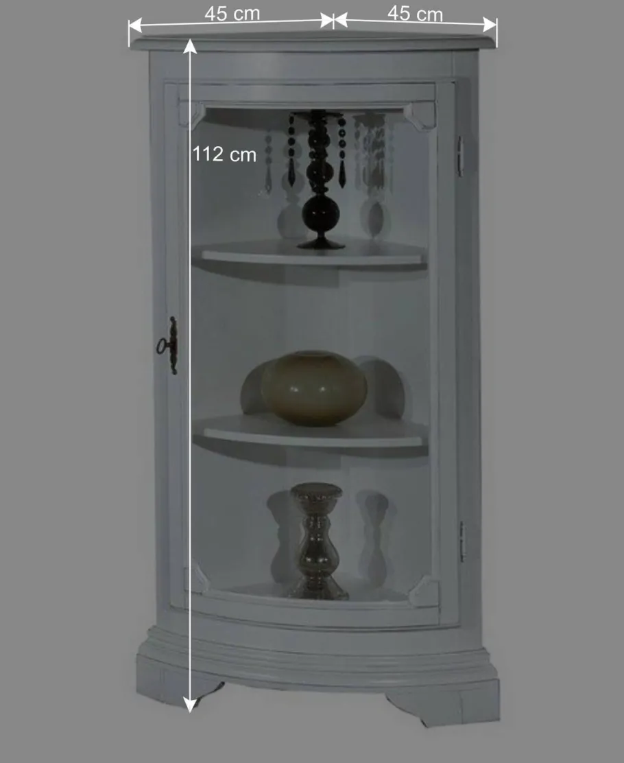 1-türige Vintage Eckvitrine niedrig - 112 cm hoch - Zarinas Vitrinen