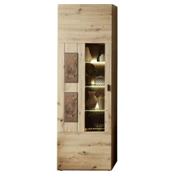 1-türige Wohnzimmervitrine in Wildeiche Holzoptik - Iniaco Vitrinen
