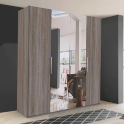 New 2-türiger Holz Look Kleiderschrank mit Spiegel - Crenba Kleiderschränke