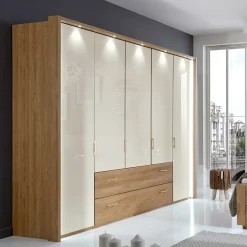 Hot 5-türiger Kleiderschrank Anglesia in Creme und Eiche Kleiderschränke