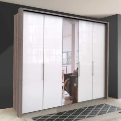 3-türiger Kleiderschrank mit Spiegel & Weißglas - Empresian Kleiderschränke