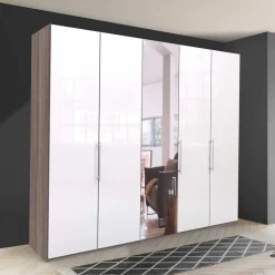 3-türiger Kleiderschrank mit Spiegel & Weißglas - Empresian Kleiderschränke