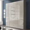 Online 4-türiger Kombi-Kleiderschrank in Hellgrau Glas - Korcula Kleiderschränke