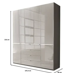 Online 4-türiger Kombi-Kleiderschrank in Hellgrau Glas - Korcula Kleiderschränke