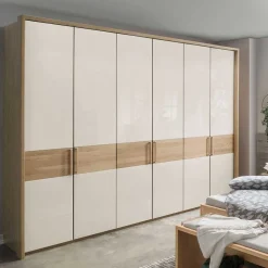 Outlet 6-türiger Schlafraum Kleiderschrank in Glas Beige - Emdsiva I Kleiderschränke|Schränke