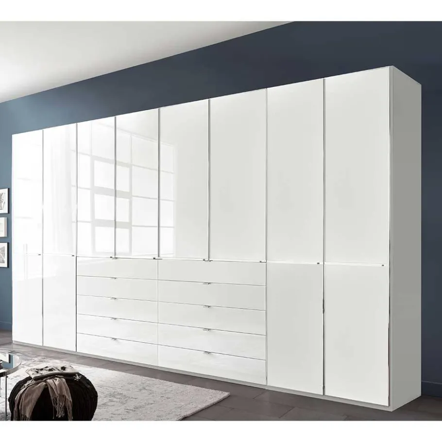 Outlet 8-türiger Schlafzimmerschrank in Weiß Glasfront - Rocca Kleiderschränke