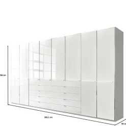 Outlet 8-türiger Schlafzimmerschrank in Weiß Glasfront - Rocca Kleiderschränke