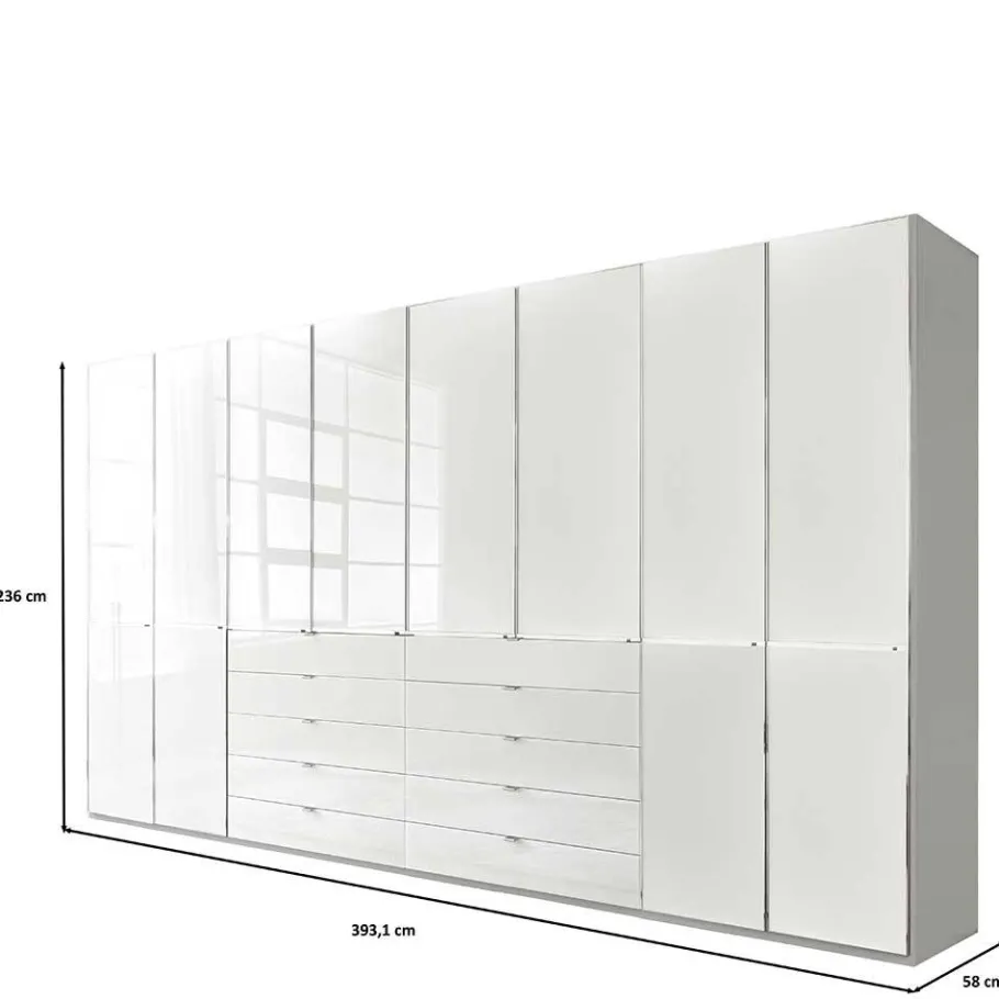 Outlet 8-türiger Schlafzimmerschrank in Weiß Glasfront - Rocca Kleiderschränke
