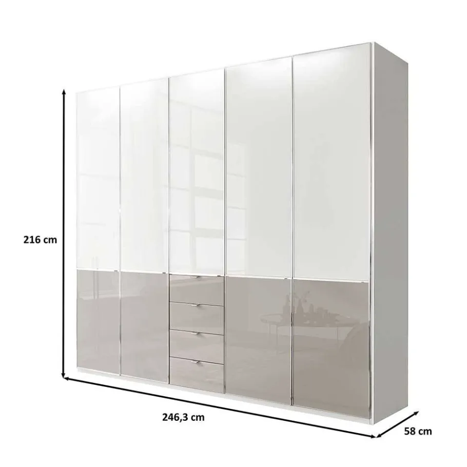 Outlet 5-türiger Schlafzimmer-Schrank 247 cm breit - Pascan Kleiderschränke