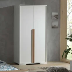 Sale 2-türiger Schlafzimmerschrank in Weiß mit Buche - Eldrus Kleiderschränke|Schränke