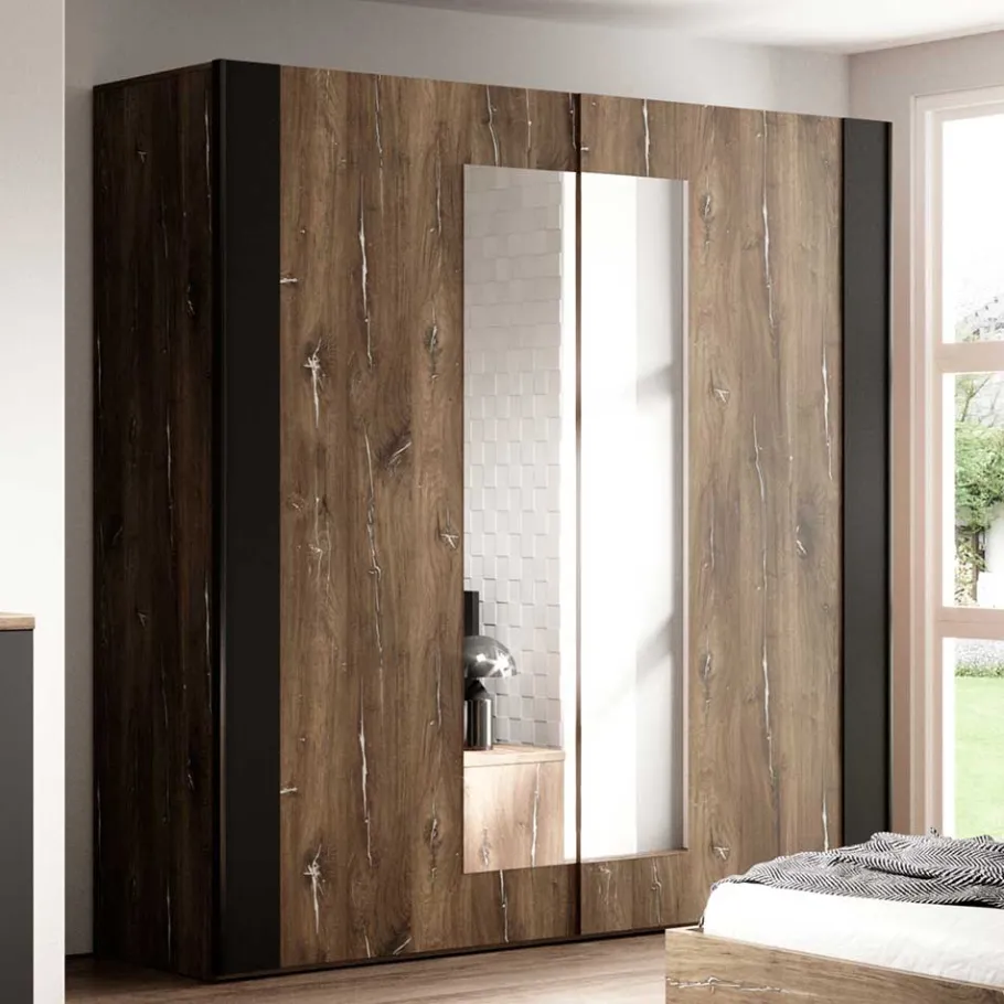 2-türiger Schwebetürenschrank mit Spiegel - 200x213x64 - Rose Kleiderschränke