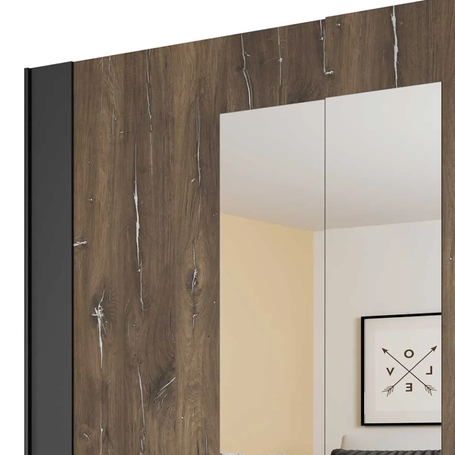 2-türiger Schwebetürenschrank mit Spiegel - 200x213x64 - Rose Kleiderschränke