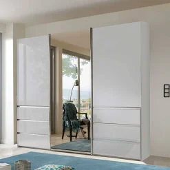Outlet 3-türiger Schwebetürenschrank in Weiß mit Spiegel - Amelie Kleiderschränke|Schränke