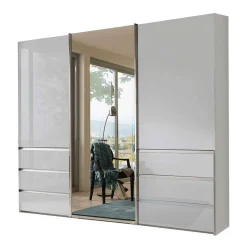 Outlet 3-türiger Schwebetürenschrank in Weiß mit Spiegel - Amelie Kleiderschränke|Schränke