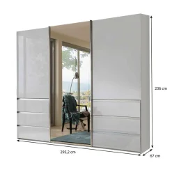Outlet 3-türiger Schwebetürenschrank in Weiß mit Spiegel - Amelie Kleiderschränke|Schränke