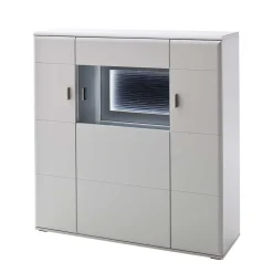 Best 3-türiges Highboard mit Glas Einsatz in Weiß - Hazime Highboards|Vitrinen