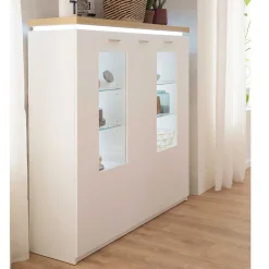 Best 3-türiges Highboard Vitrine beleuchtet LED - Caldri Highboards|Vitrinen