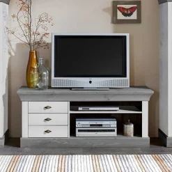 Best TV Board Mirandesca in Weiß Grau teilmassiv Tv & Hifi-Möbel|Lowboards