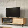Sale TV Board mit Schiebetüren aus getöntem Glas & Eiche - Fabiella Tv & Hifi-Möbel|Lowboards