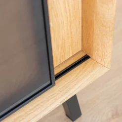 Sale TV Board mit Schiebetüren aus getöntem Glas & Eiche - Fabiella Tv & Hifi-Möbel|Lowboards