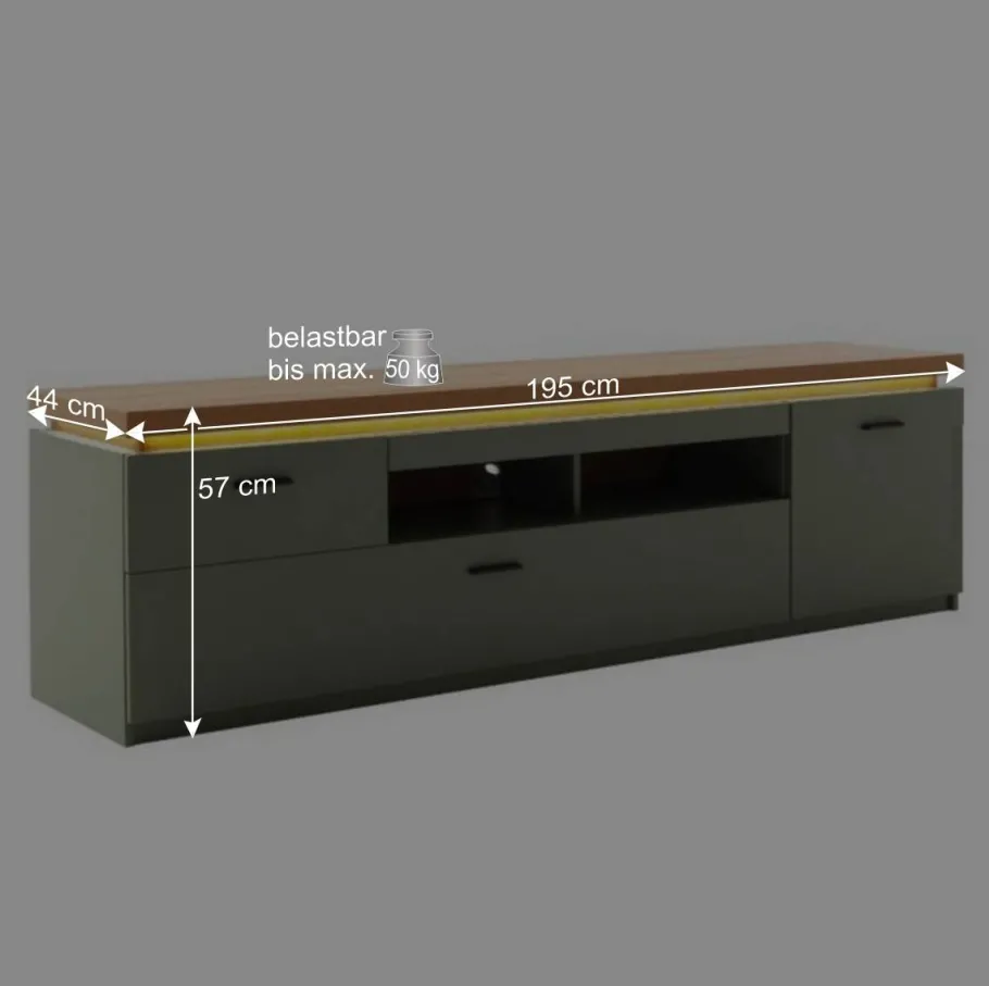 Best TV Lowboard in Graugrün und Eiche - Kwin Tv & Hifi-Möbel|Lowboards