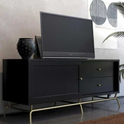 TV Lowboard in Schwarz mit Gold - Prasery Tv & Hifi-Möbel|Lowboards