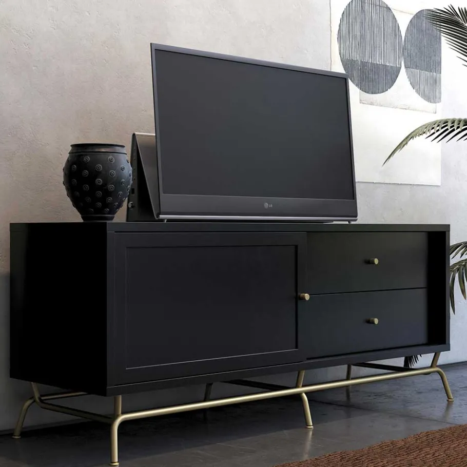 TV Lowboard in Schwarz mit Gold - Prasery Tv & Hifi-Möbel|Lowboards