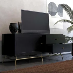 TV Lowboard in Schwarz mit Gold - Prasery Tv & Hifi-Möbel|Lowboards