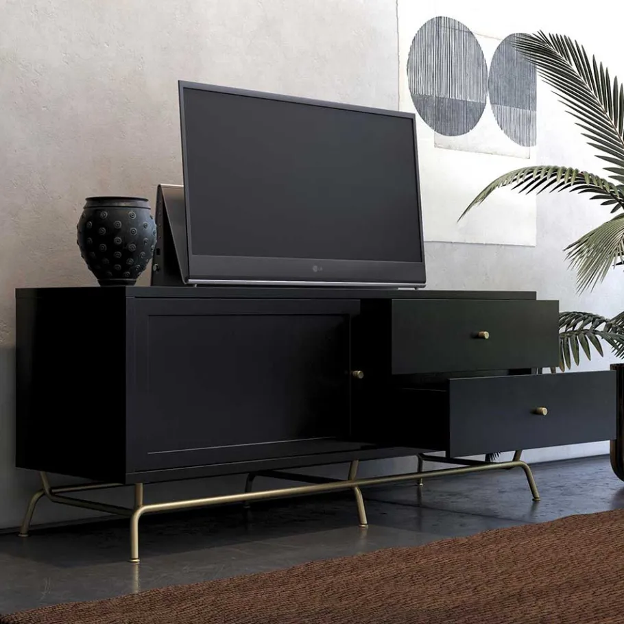 TV Lowboard in Schwarz mit Gold - Prasery Tv & Hifi-Möbel|Lowboards