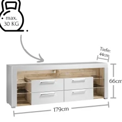 Sale TV Lowboard in Weiß HG & Holz Antik Dekor - Masina Tv & Hifi-Möbel|Lowboards