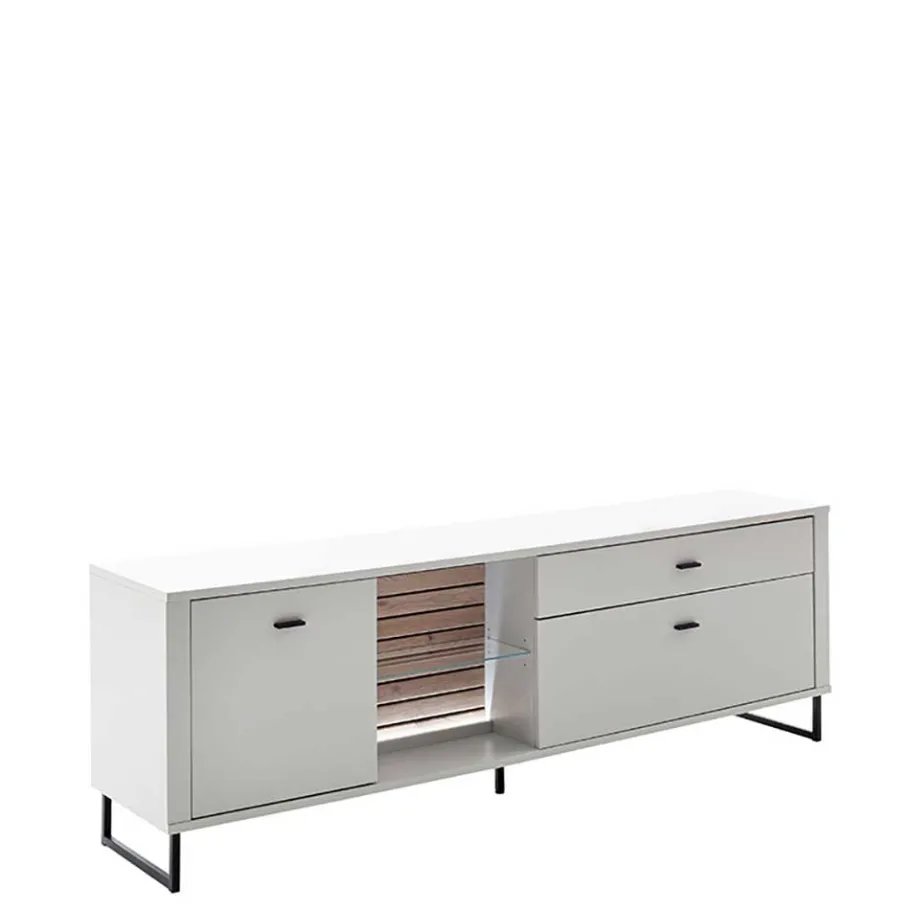 TV Lowboard in Weiß mit Wildeiche - Varzino Tv & Hifi-Möbel