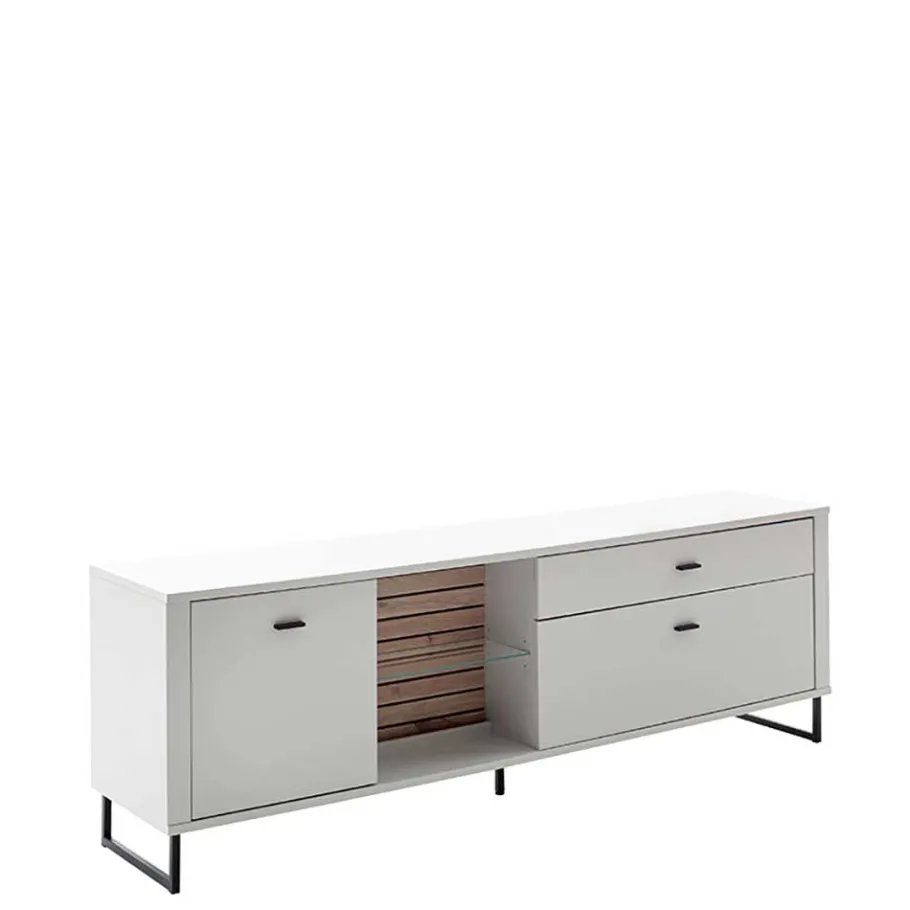 TV Lowboard in Weiß mit Wildeiche - Varzino Tv & Hifi-Möbel