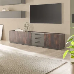 Sale TV Unterschrank in Eiche Dunkel und Anthrazit - Mundo Tv & Hifi-Möbel|Lowboards