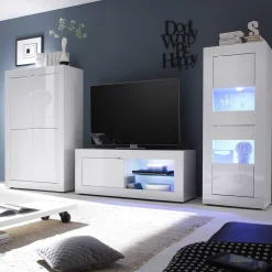 TV Wohnwand in Hochglanz Weiß - Sogno (dreiteilig) Wohnwände