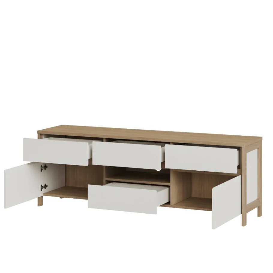 TV-Board in Weiß und Eiche Dekor - Ovidio Tv & Hifi-Möbel|Lowboards