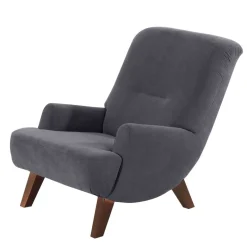 Outlet Velours Sessel in Anthrazit und Nussbaum - Izmael Sessel