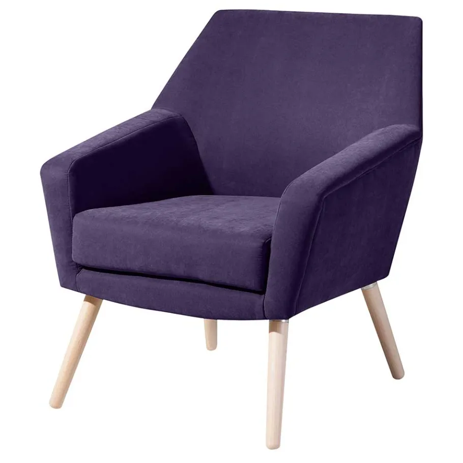 Best Velours Sessel in Violett und Buche Natur - Cunnar Sessel