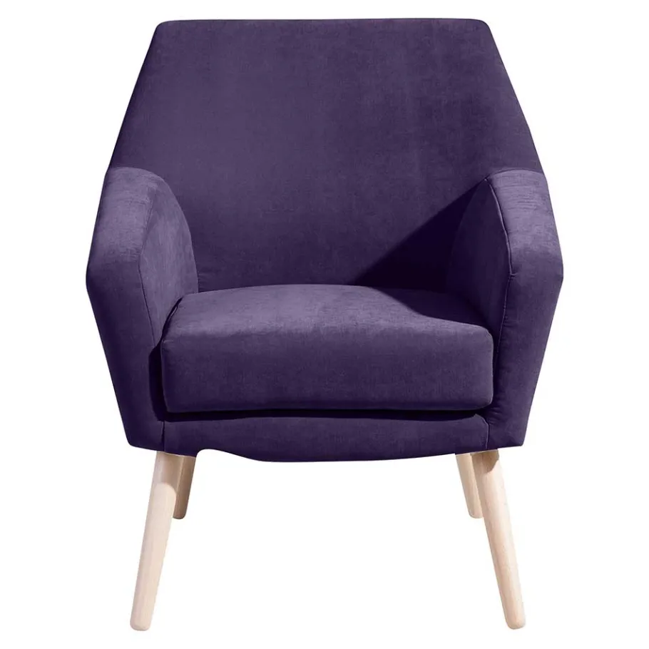 Best Velours Sessel in Violett und Buche Natur - Cunnar Sessel