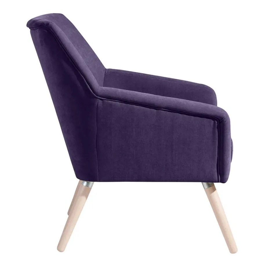 Best Velours Sessel in Violett und Buche Natur - Cunnar Sessel