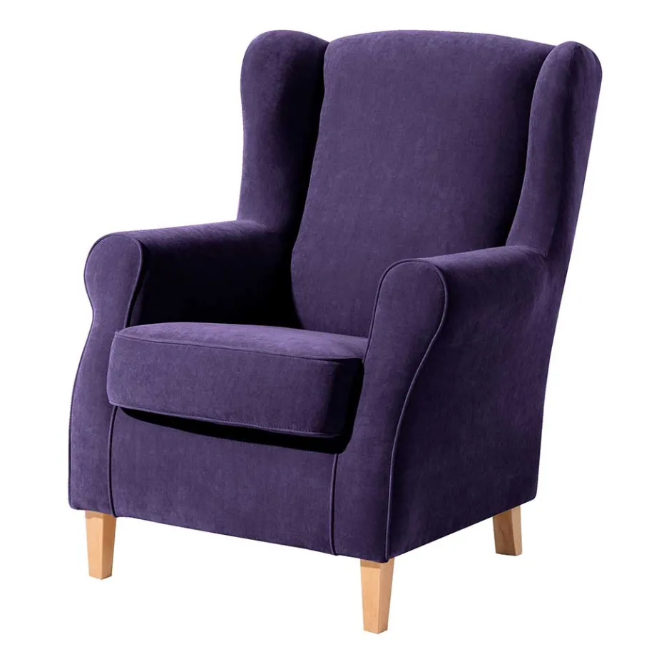 Sale Velours-Ohrensessel in Violett mit Buche - Antonia Sessel