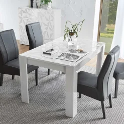Best Verlängerbarer Hochglanz-Esstisch in Weiß - Vovasoma Tische
