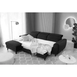 Viersitzer Wohnlandschaft in Beige Veloursstoff - Ladeus Betten|Sofas