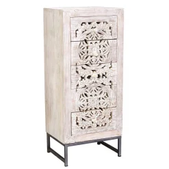 Vintage Hochkommode aus Mangoholz White Wash - Fudorus Kommoden