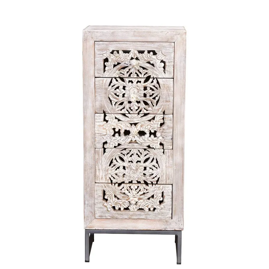 Vintage Hochkommode aus Mangoholz White Wash - Fudorus Kommoden